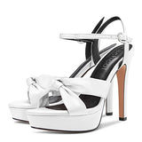 Aachcol Women Sandals Platform Peep Open Toe Ankle Strap Slingback Stiletto High Heel Dress Shoes Pumps Wedding Satin White 5 Inch