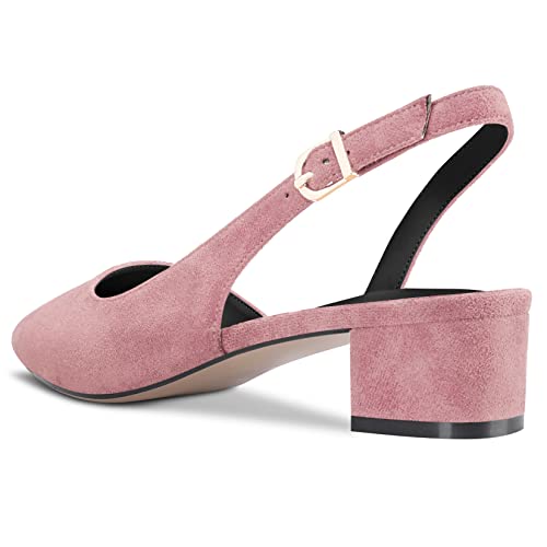 DearOnly Womens Pumps Pointed Toe d-Orsay Kitten Low Block Chunky Heel Slingback Suede Dress Shoes Pink 1.5 Inch
