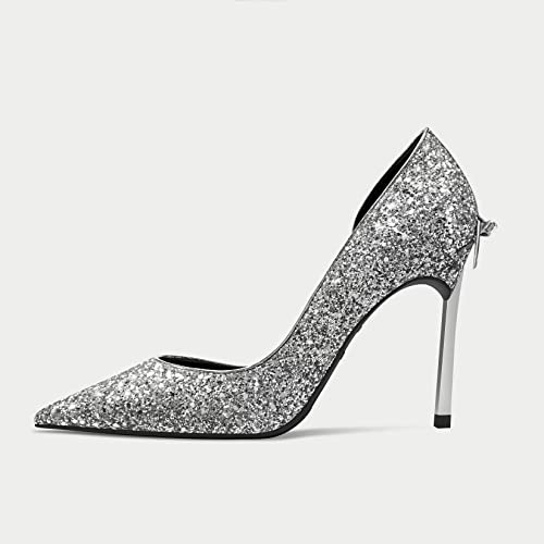 Castamere Gretta Glitter High Heels with Butterfly Bow, Elegant 3.3Inches Metallic Stiletto and Pointed Toe Design for Women Silver