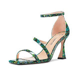 Castamere Women High Heel Open Toe Sandals Ankle Strap Gladiator Wedding Prom Dress 3.3 Inches Heels Green Pattern