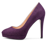 CASTAMERE Womens High Heels Platform Pumps Slip-on Stilettos 12CM Heel Office Dress Suede Shoes