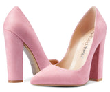 CASTAMERE Womens Sky High Block Heels Pumps Pointed Toe Slip-on 4.7 Inch Heels Suede Shoes